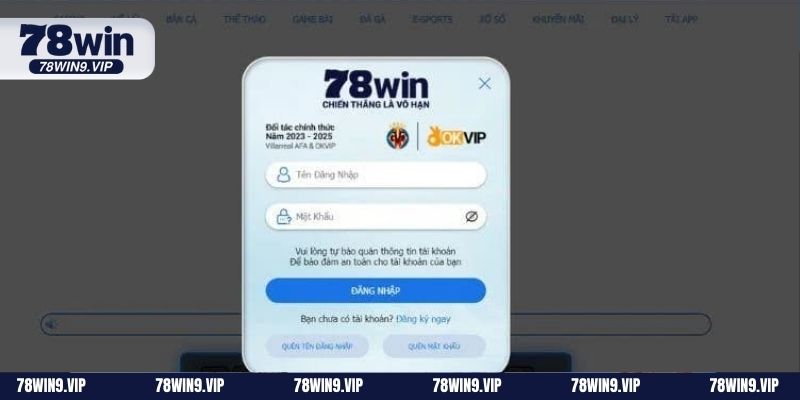Biểu mẫu đăng nhập 78win cụ thể 