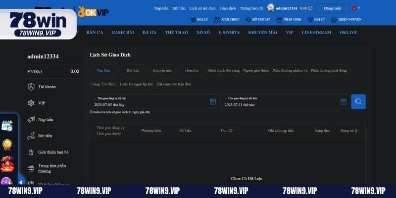 Mức phí áp dụng cho các giao dịch tại 78WIN