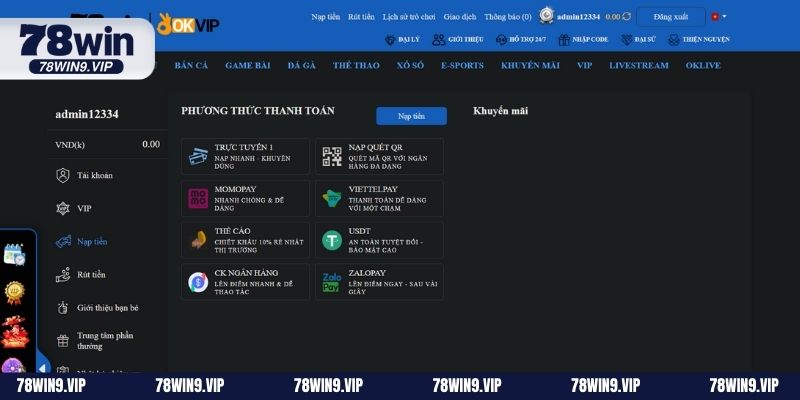 Quy định cần biết khi thực hiện nạp tiền 78WIN
