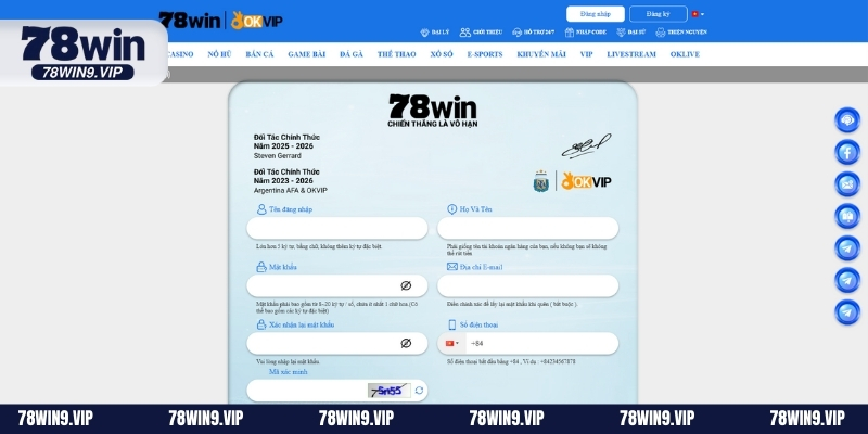 Thực hiện đăng ký 78WIN với những thao tác siêu đơn giản, cơ bản